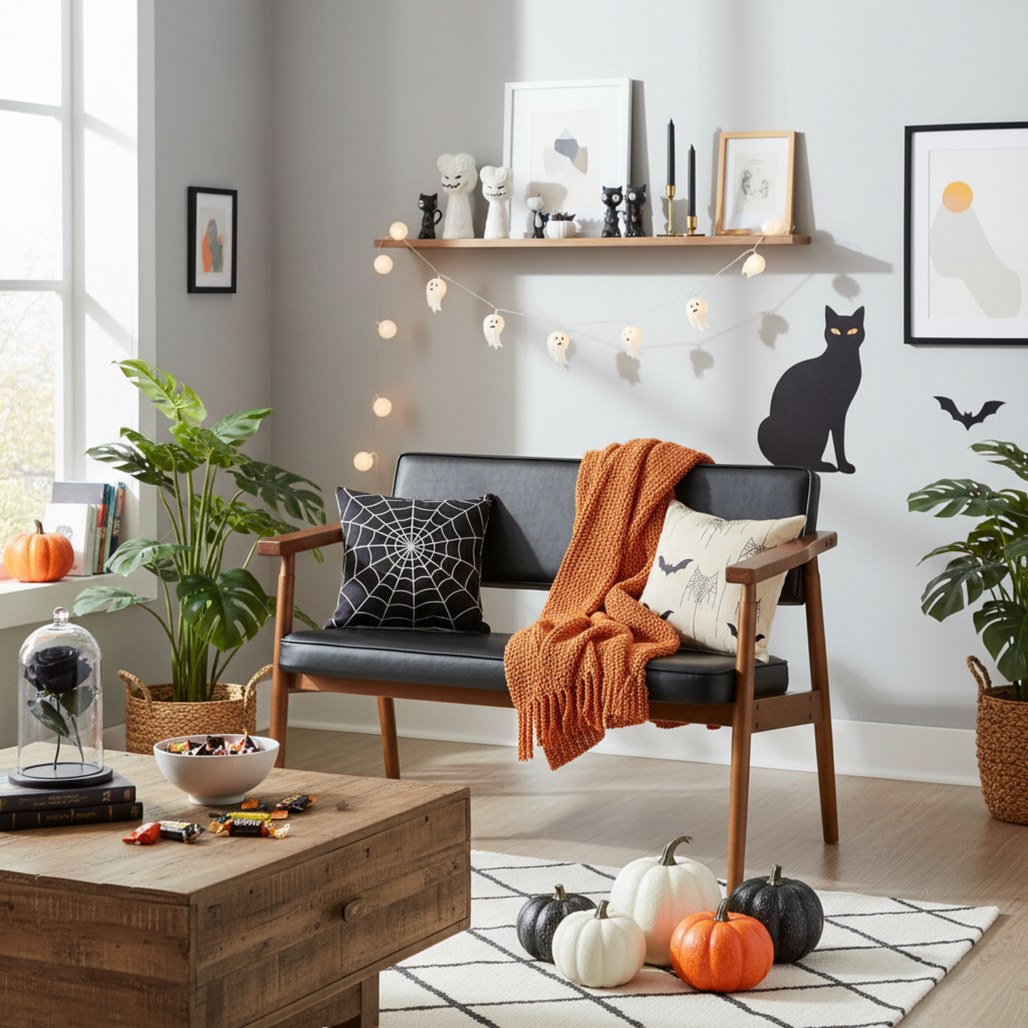 Sofá de Dos Plazas Modernas Mediados Siglo Negro