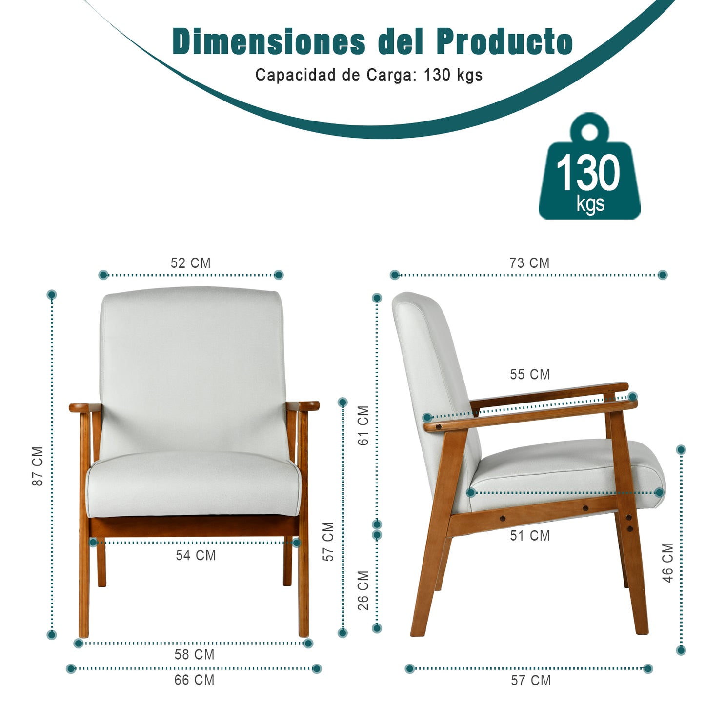Silla Decorativa Moderna de Mediados de Siglo con Marco de Madera Beige