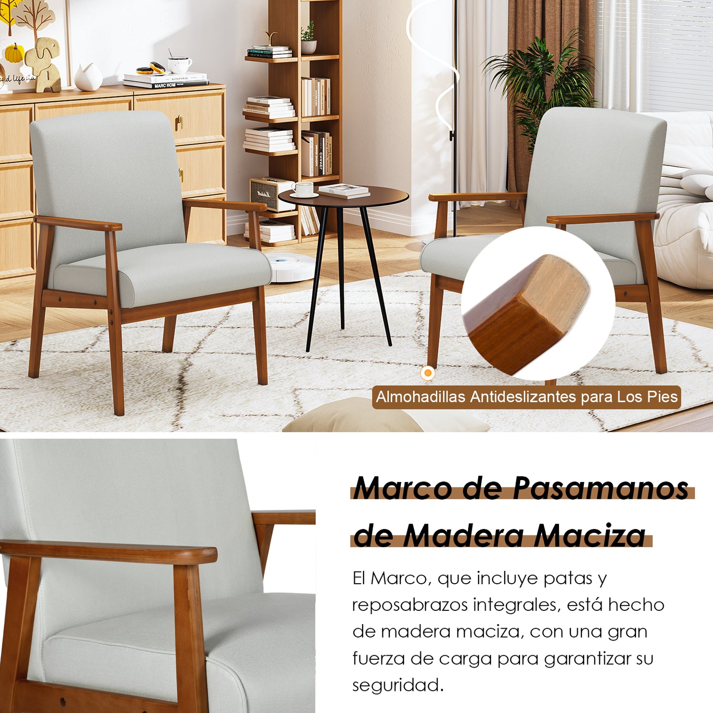 Silla Decorativa Moderna de Mediados de Siglo con Marco de Madera Beige