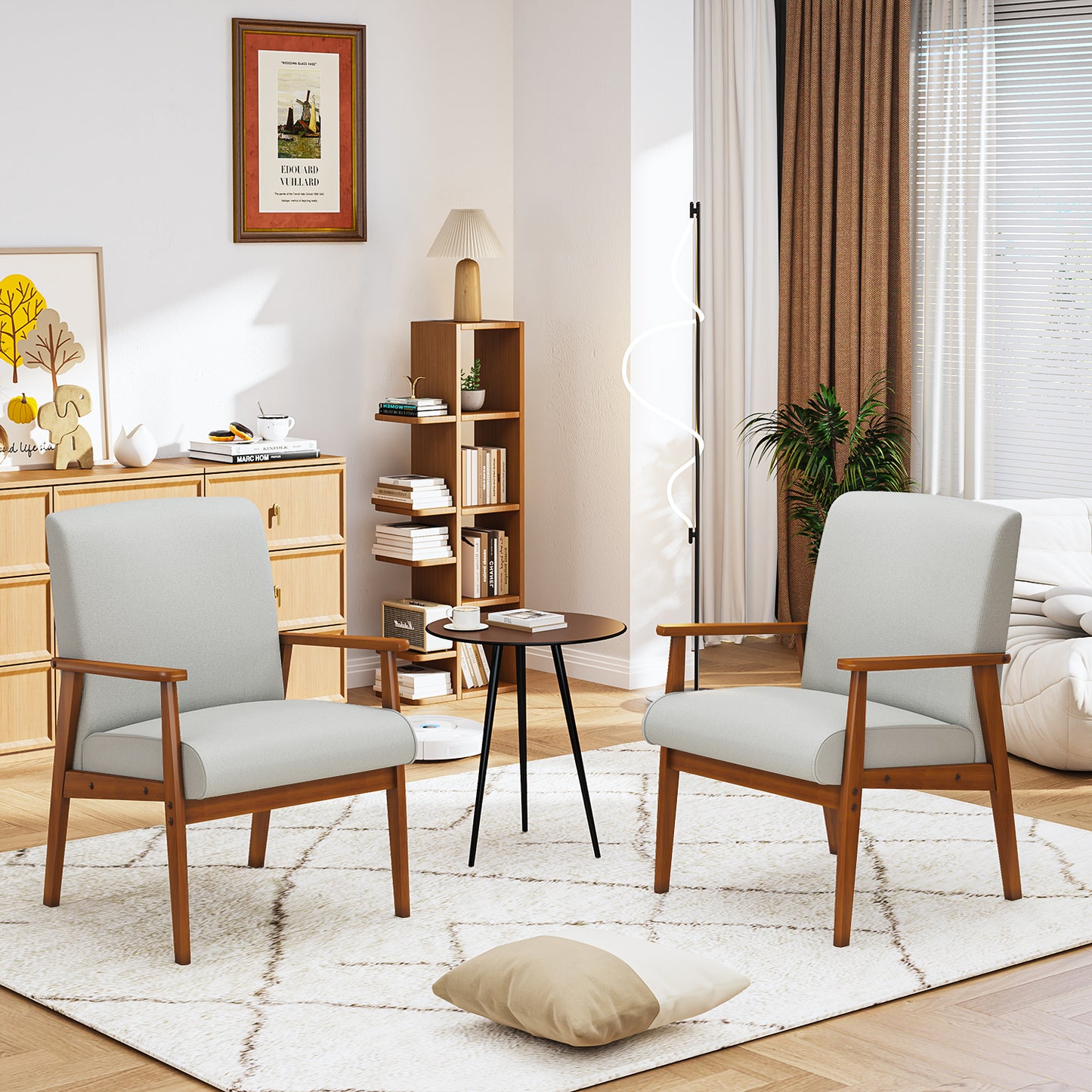 Silla Decorativa Moderna de Mediados de Siglo con Marco de Madera Beige