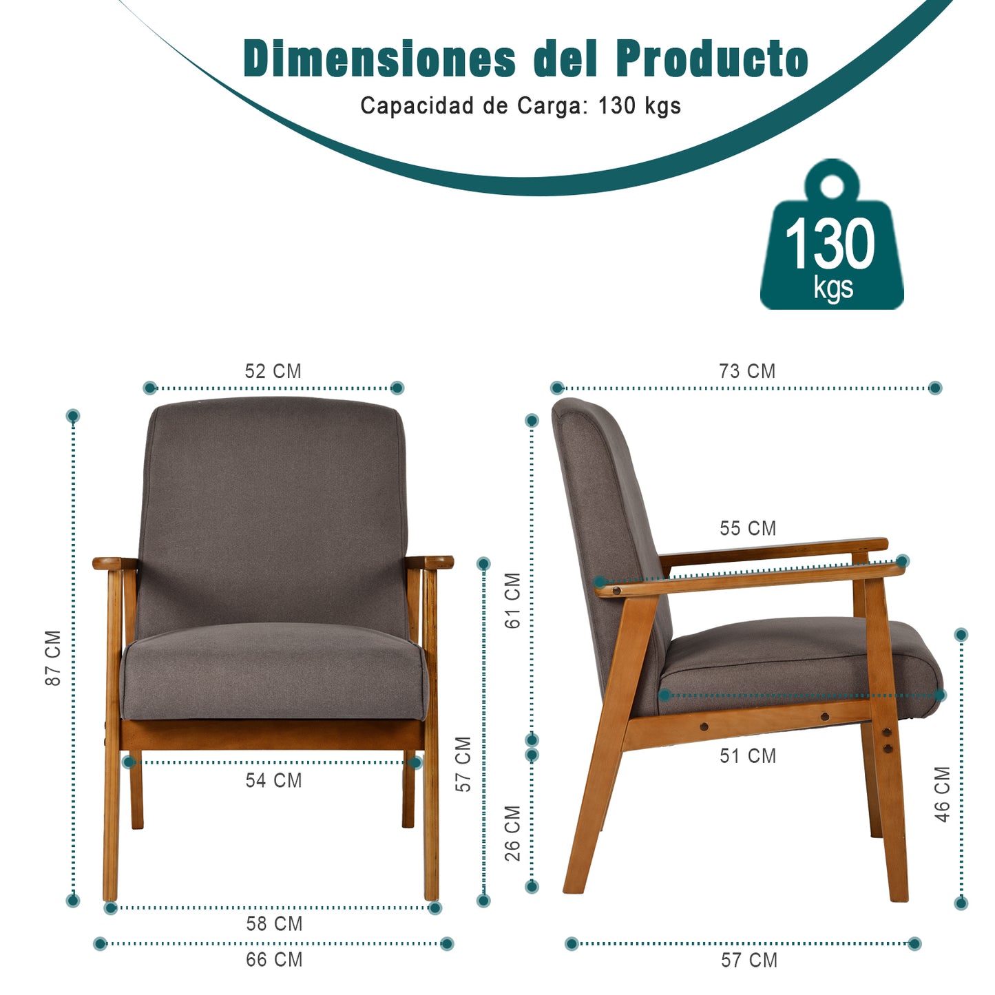 Silla Decorativa Moderna de Mediados de Siglo con Marco de Madera Marrón