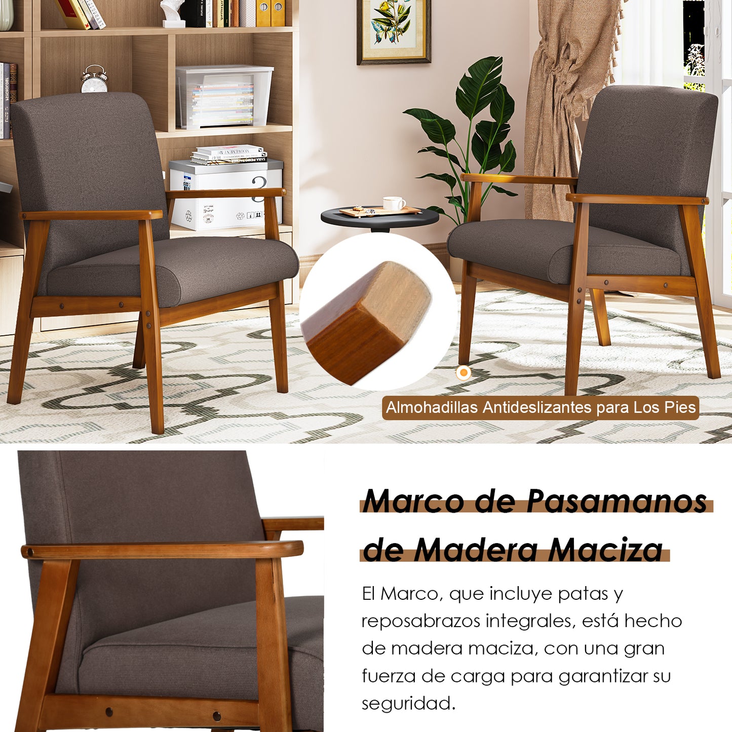 Silla Decorativa Moderna de Mediados de Siglo con Marco de Madera Marrón