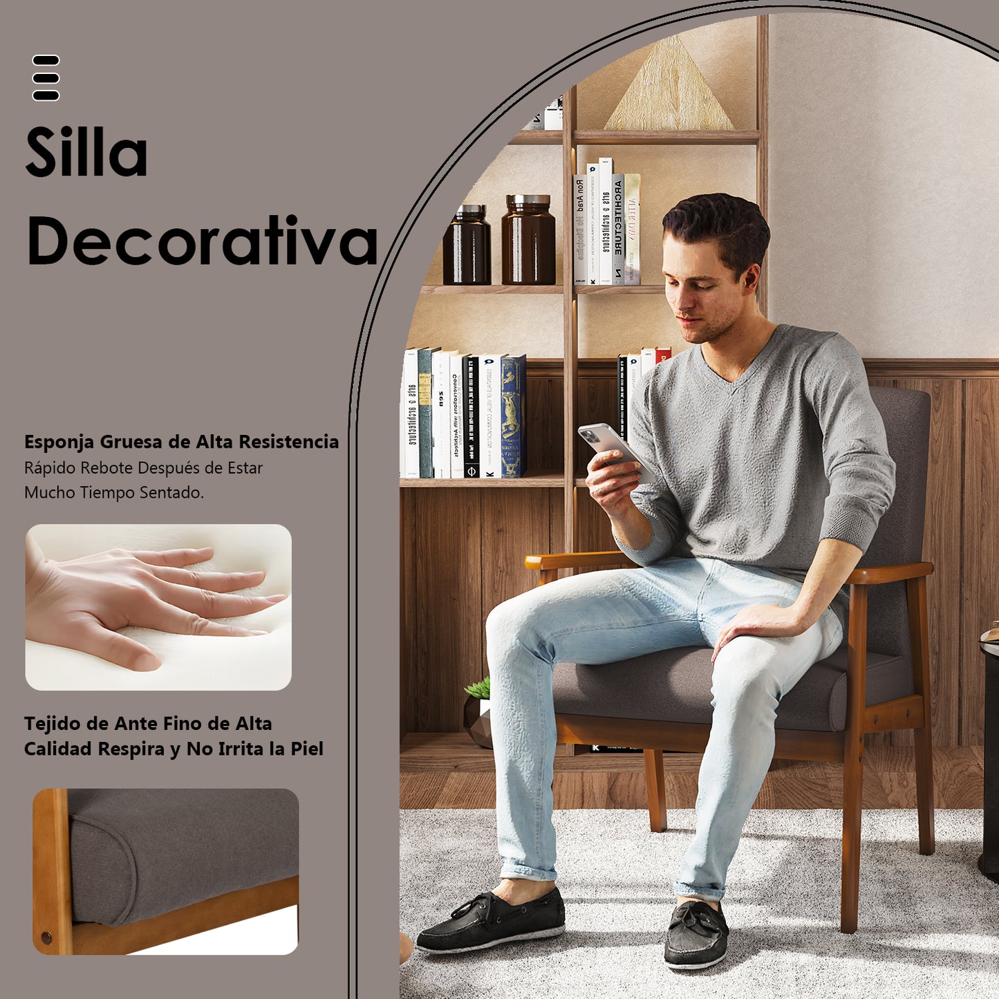 Silla Decorativa Moderna de Mediados de Siglo con Marco de Madera Marrón