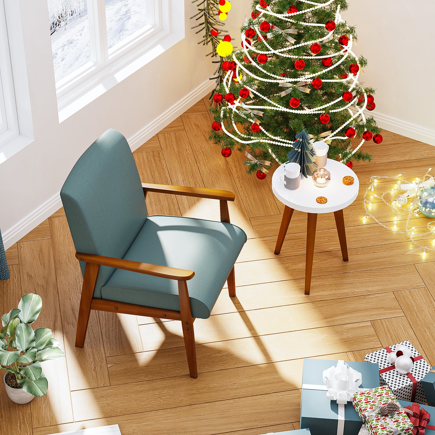 Silla Decorativa Moderna de Mediados de Siglo con Marco de Madera Verde