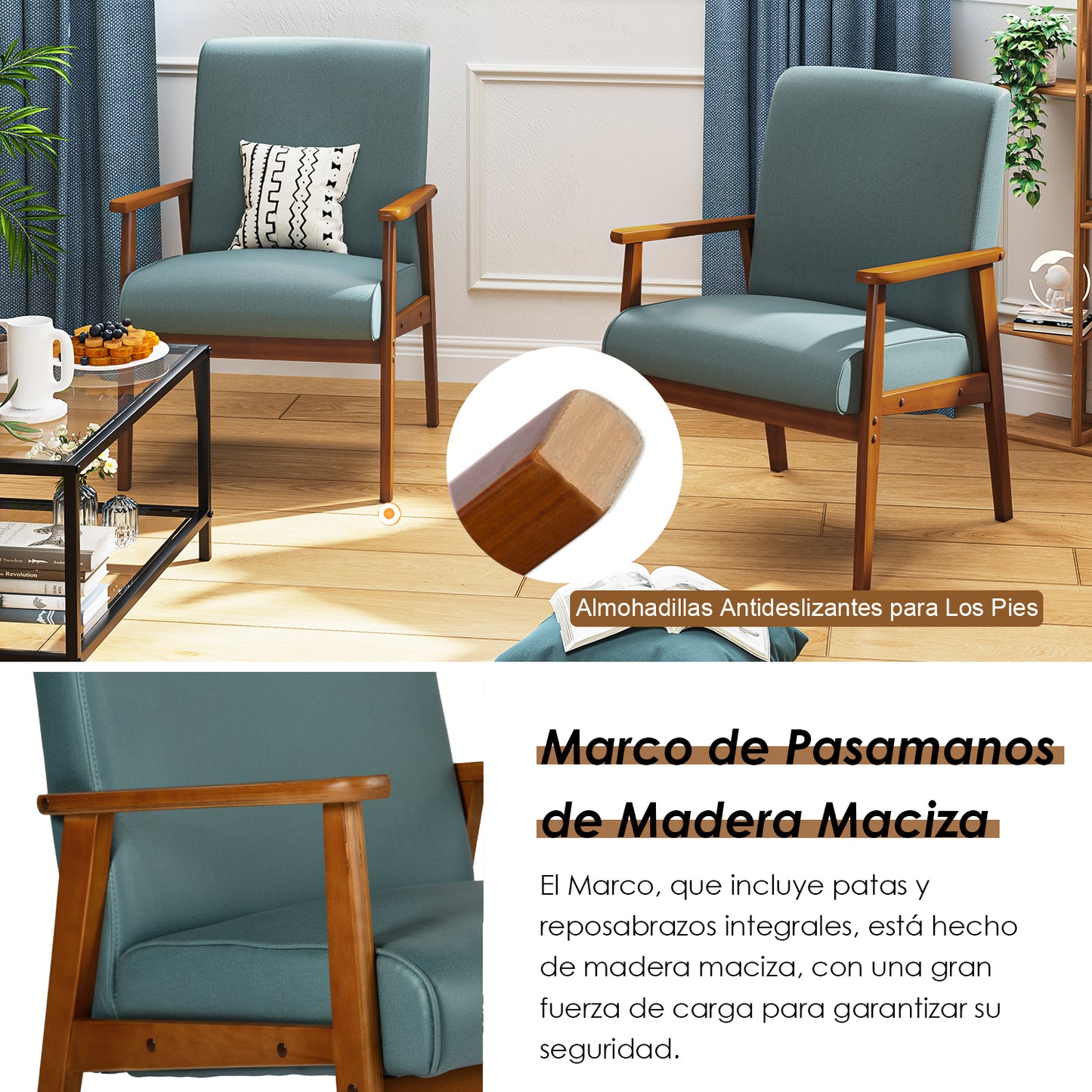 Silla Decorativa Moderna de Mediados de Siglo con Marco de Madera Verde