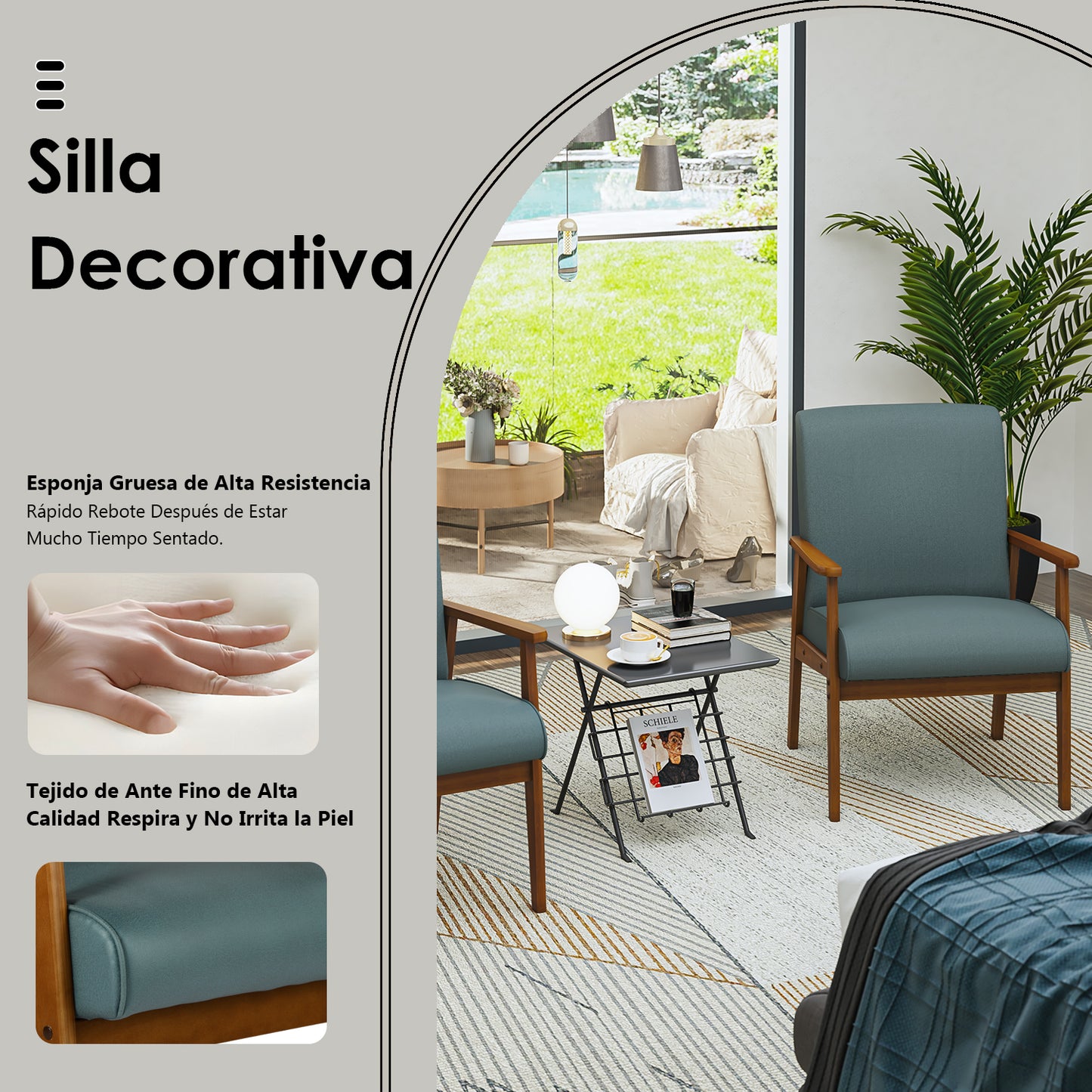 Silla Decorativa Moderna de Mediados de Siglo con Marco de Madera Verde