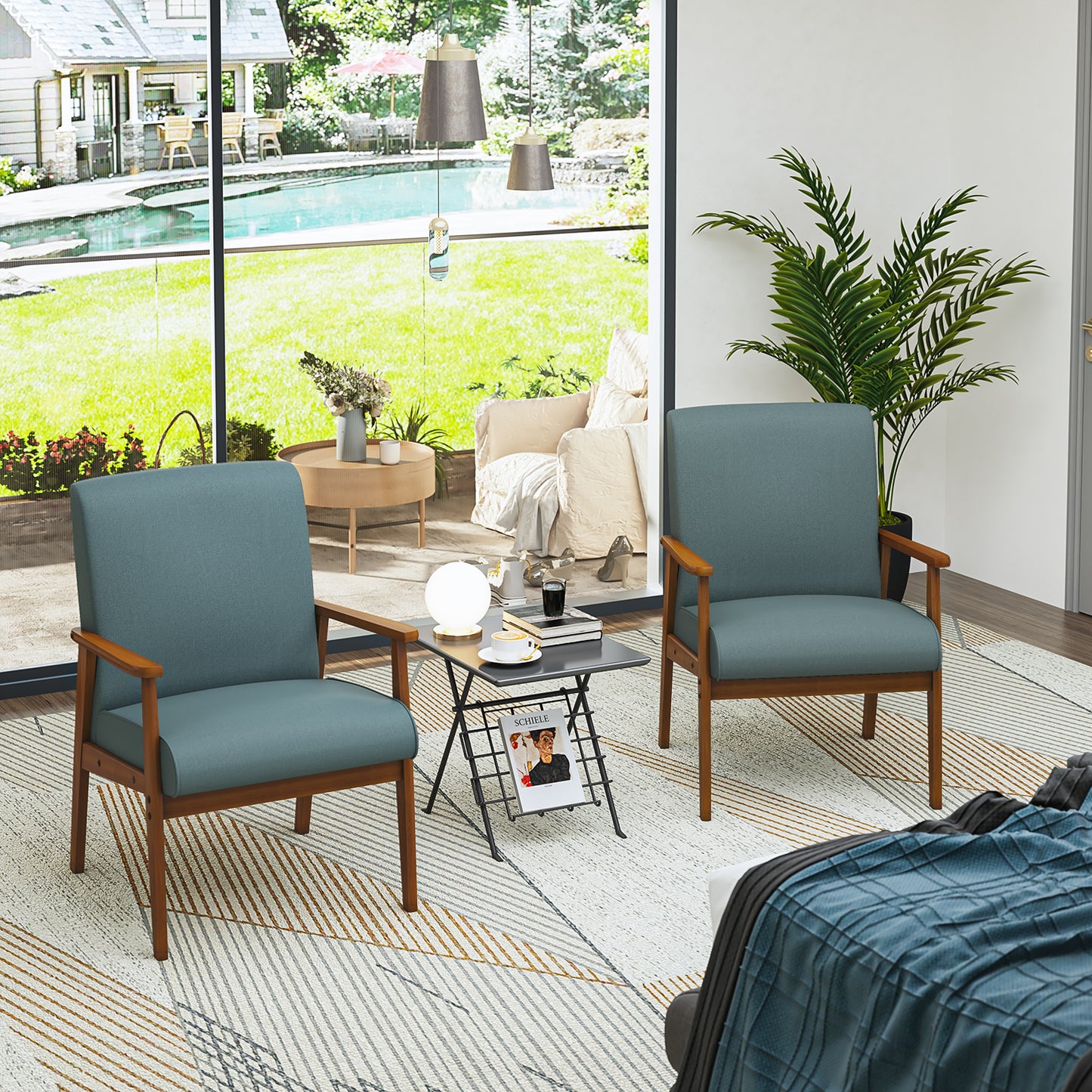 Silla Decorativa Moderna de Mediados de Siglo con Marco de Madera Verde