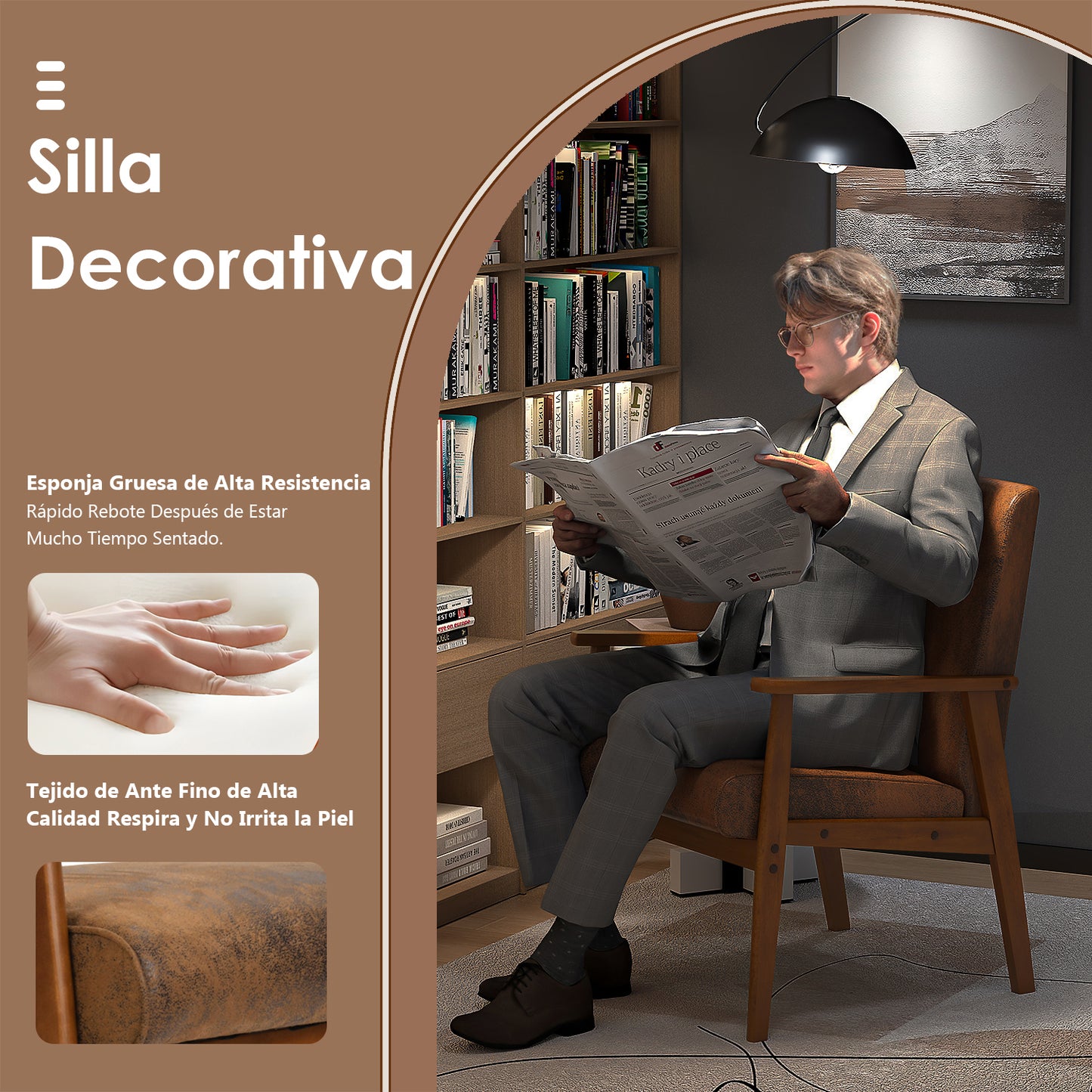 Silla Decorativa Moderna de Mediados de Siglo con Marco de Madera Marrón Vintage