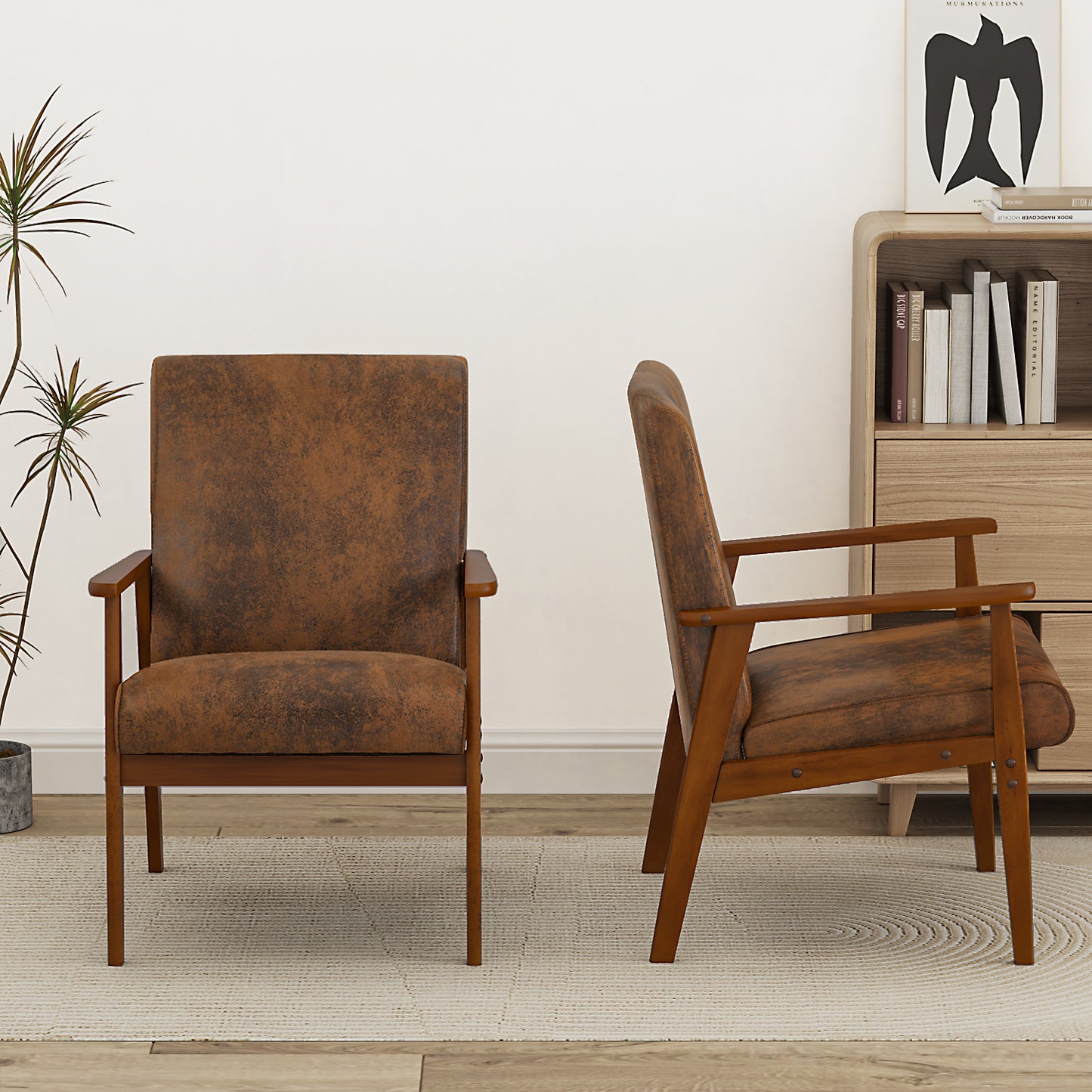 Silla Decorativa Moderna de Mediados de Siglo con Marco de Madera Marrón Vintage