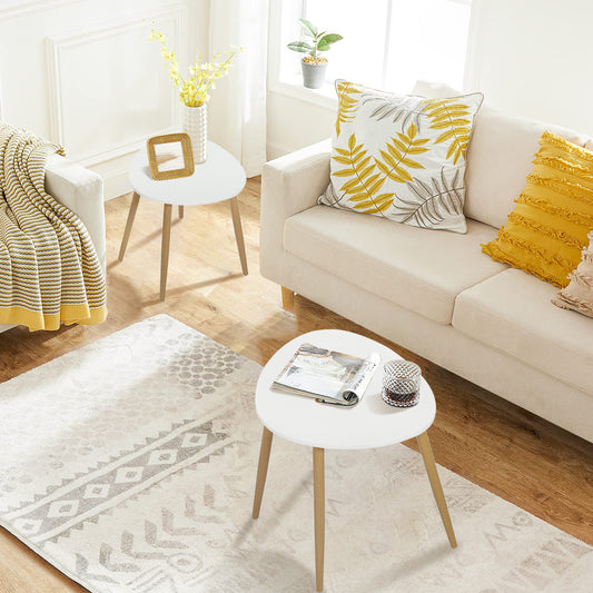 Juego de 2 Mesas Auxiliares Triangulares Mesita Auxiliar Mesa de Centro Blanco