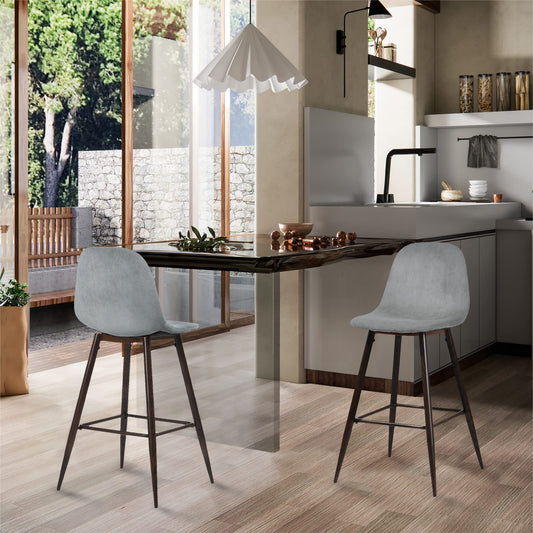 Conjunto de 2 Sillas de Bar de Cocina Interior Sin Brazos, Taburetes de Respaldo Alto con Asiento Tapizado y Patas de Metal Gris