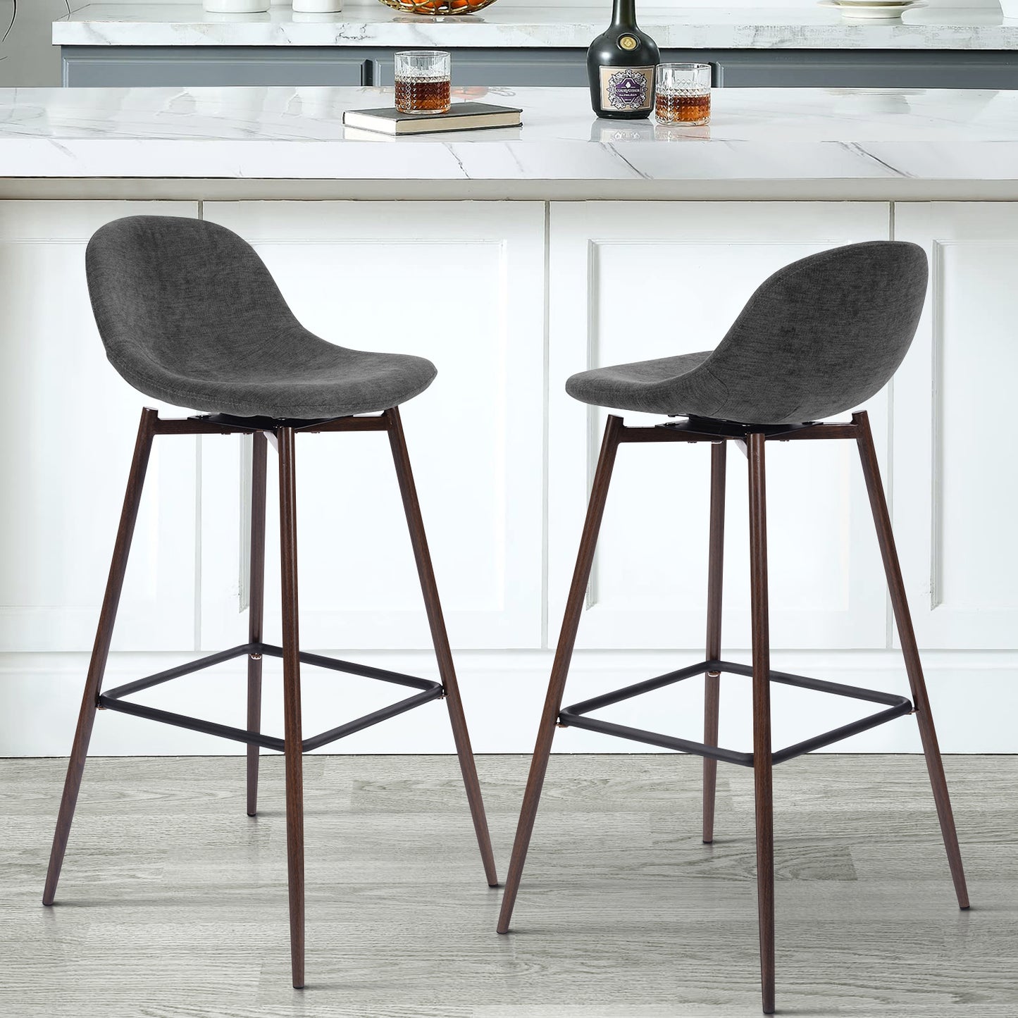 Set de 2 Bancos de 2 Barra de Cocina o Bar con Función Giratoria Gris