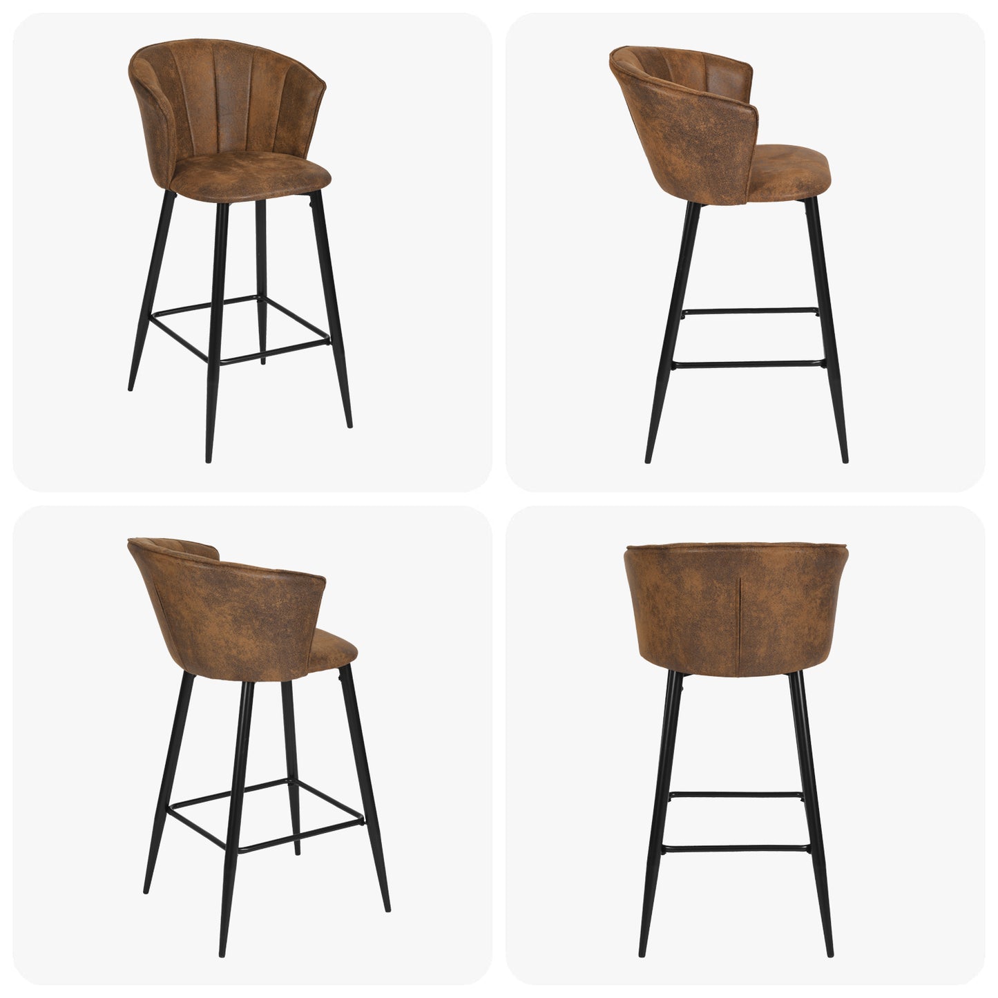 Set de 2 Bancos Altos para Barra de Cocina o Bar Tapizado Café Vintage