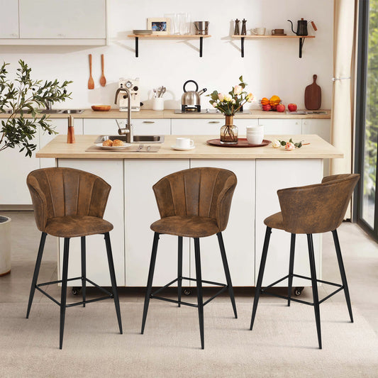 Set de 2 Bancos Altos para Barra de Cocina o Bar Tapizado Café Vintage