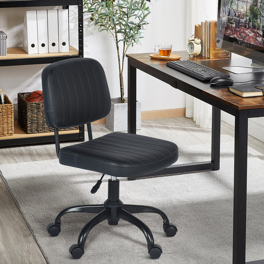 Silla de Trabajo Giratoria de Cuero de PU con Respaldo Bajo y sin Brazos Negro