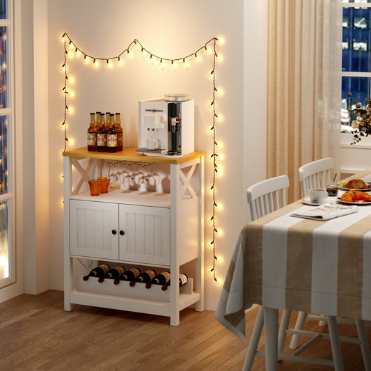 Country House Mueble Bar de Café con Tomas de Corriente y Puertos USB Blanco y Natural