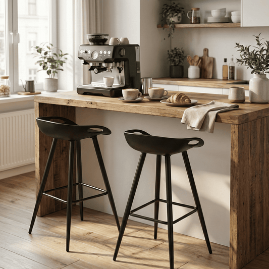 Set de 2 Bancos para Barra Modernos y Contemporáneos con Patas y Asiento PP en Negro