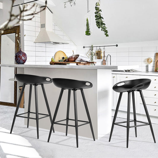 Set de 2 Bancos para Barra Modernos y Contemporáneos con Patas y Asiento PP en Negro