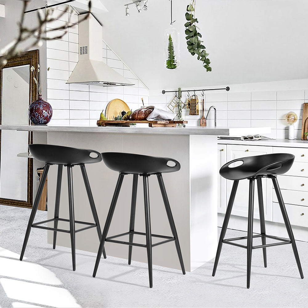 Set de 2 Bancos para Barra Modernos y Contemporáneos con Patas y Asiento PP en Negro
