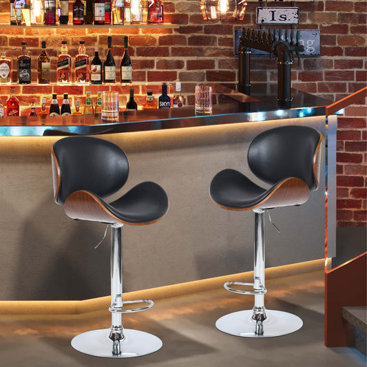 Set de 1 Taburetes de Bar Giratorios Altura Ajustable Base Cromada Tapizado Piel Sintética PU - Negro