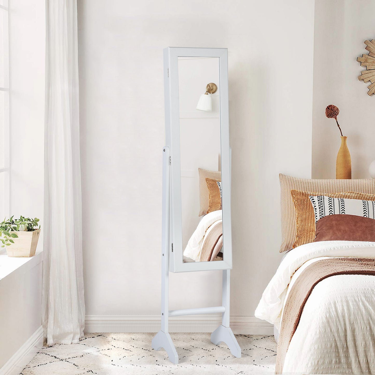 Armario de Gabinete de Joyería de Espejo de Cuerpo Completo Blanco