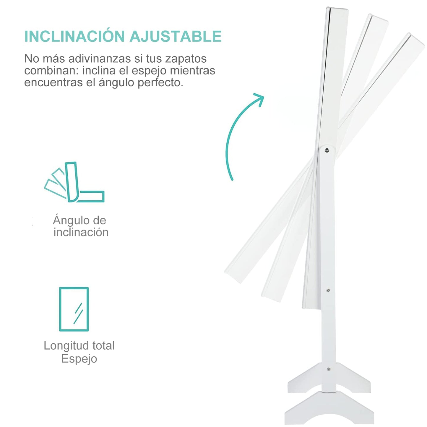 Armario de Gabinete de Joyería de Espejo de Cuerpo Completo Blanco