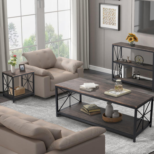 Mesa de Centro Estilo Industrial con Estante de Almacenamiento para Sala de Estar