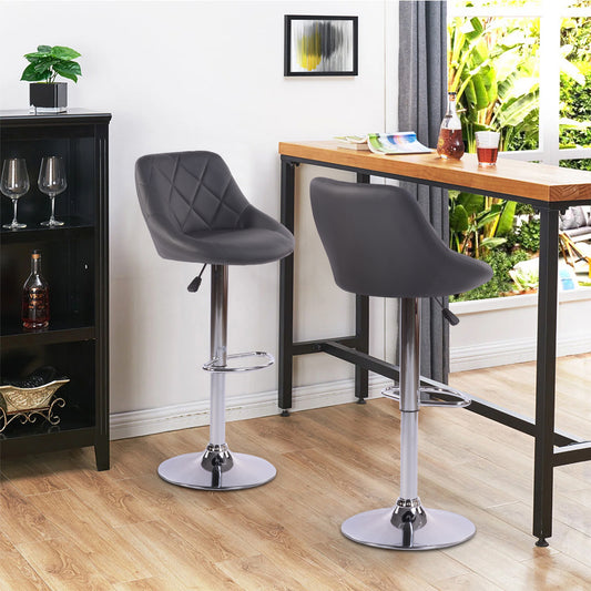 Set de 2 Bancos Giratorios 360˚ con Altura Ajustable Tapizados en Piel Sintética PU Gris