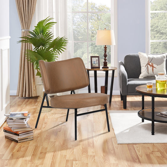 Sillón Tapizado de Cuero sin Brazos Moderno Marrón