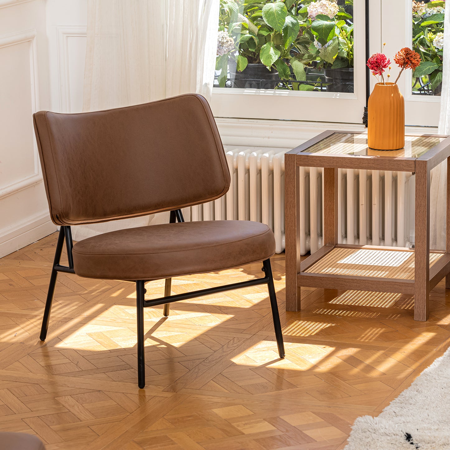 Sillón Tapizado de Cuero sin Brazos Moderno Marrón
