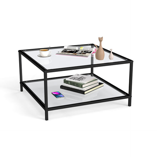 Mesa de Centro Cuadrada, Mesa de cóctel con Tapa de Cristal Templado