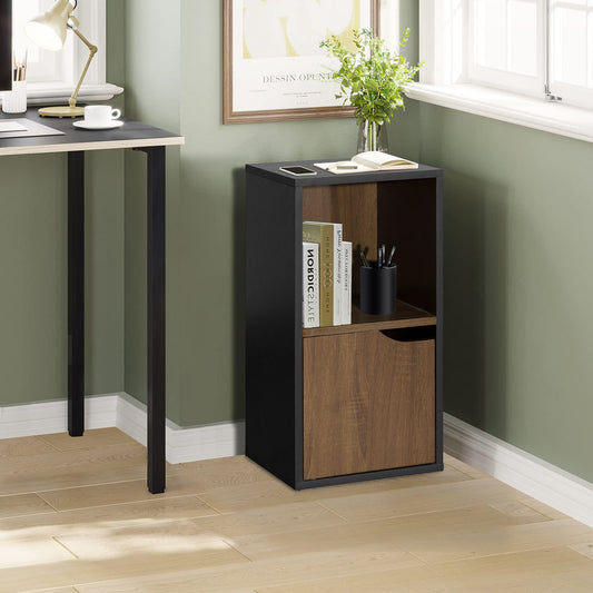 Mesita de Noche de 2 Cubos con Una Puerta Negro