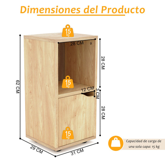 Mesita de Noche de 2 Cubos con Una Puerta Haya