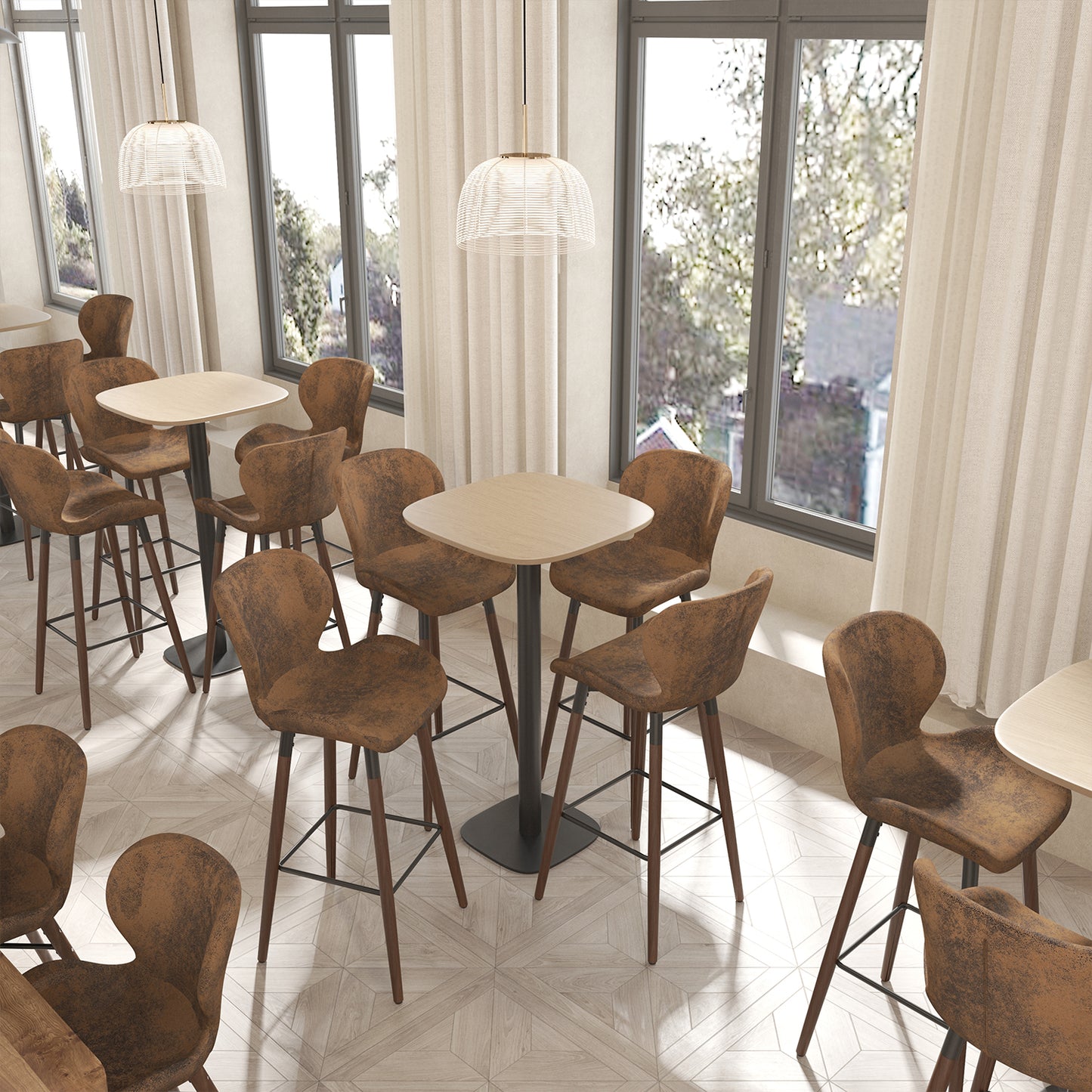 Juego de 2 Taburetes de bar, Sillas Ergonómicas de Altura con Asiento y Respaldo Marrón Vintage