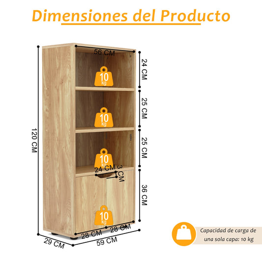 Estantería de Exhibición Independiente Estantería de 3 Niveles con 2 Puertas Haya