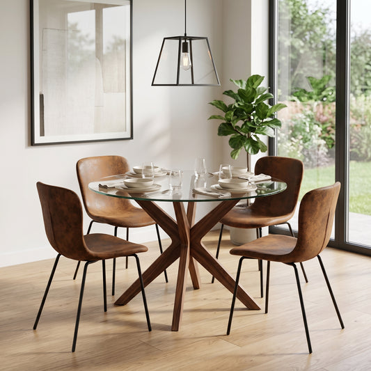 Juego de 4 Sillas de Comedor Patas de Metal | Piel Sintética Suede Café