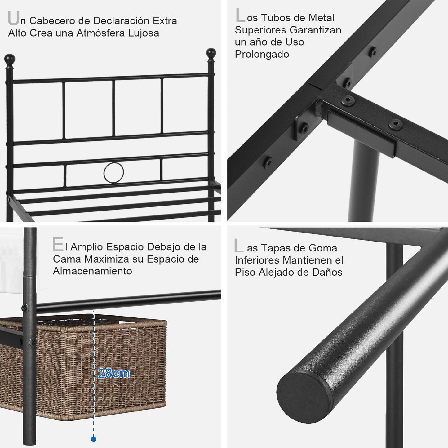 Cama Twin Armazón de Cama de Metal de fácil Montaje con cabecera y pie de Cama