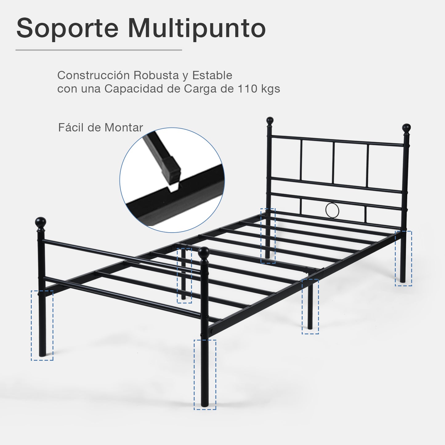 Cama Twin Armazón de Cama de Metal de fácil Montaje con cabecera y pie de Cama