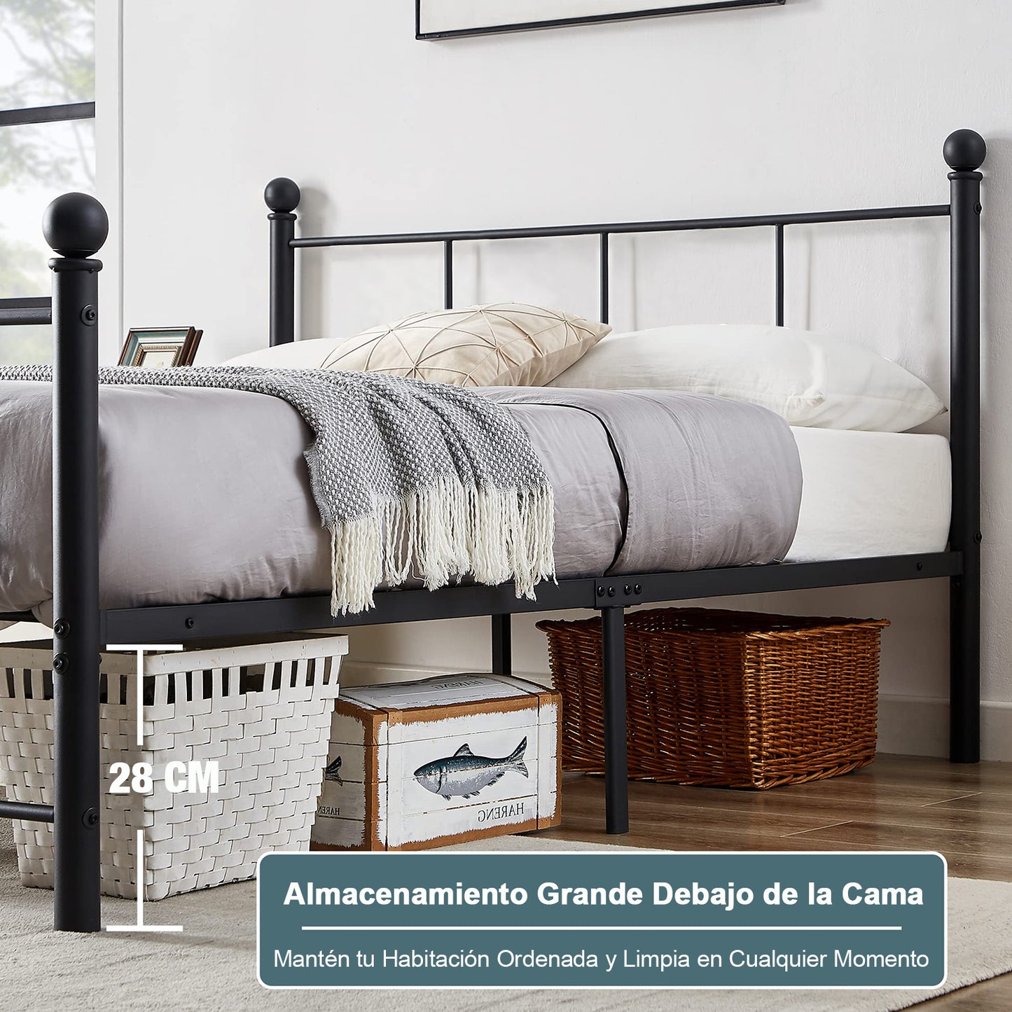 Cama Twin Armazón de Cama de Metal de fácil Montaje con cabecera y pie de Cama