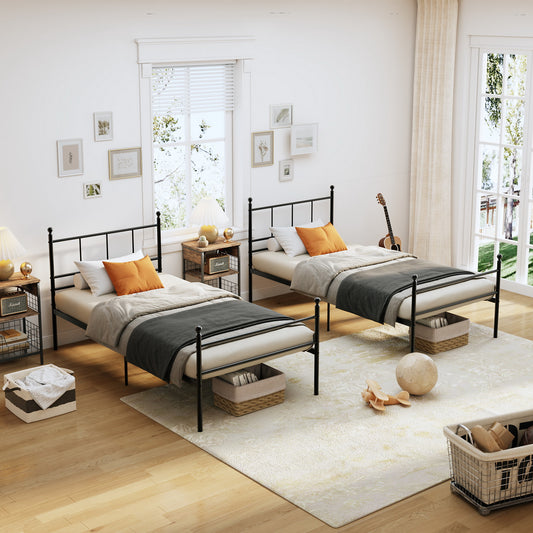 Cama Twin Armazón de Cama de Metal de fácil Montaje con cabecera y pie de Cama
