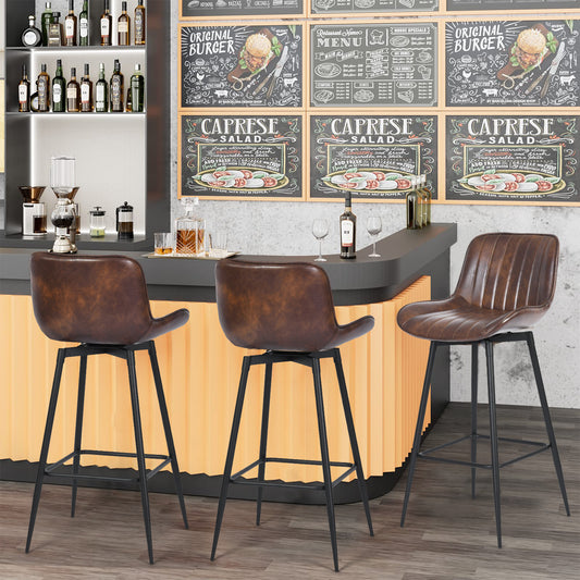 Set de 2 Bancos Altos para Barra Vintage Estilo Retro Tapizados en Piel Sintética PU - Café