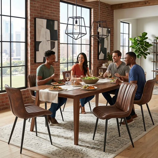 Juego de 2 Sillas de Comedor de Piel Sintética Tapizadas Estilo Retro Café