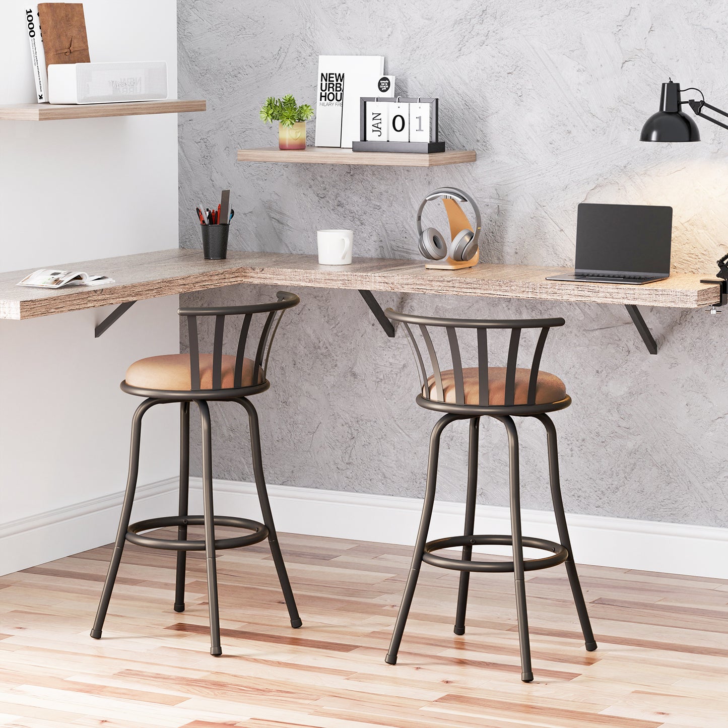 Juego de 2 Taburetes de Bar Industriales de Metal Vintage Negro