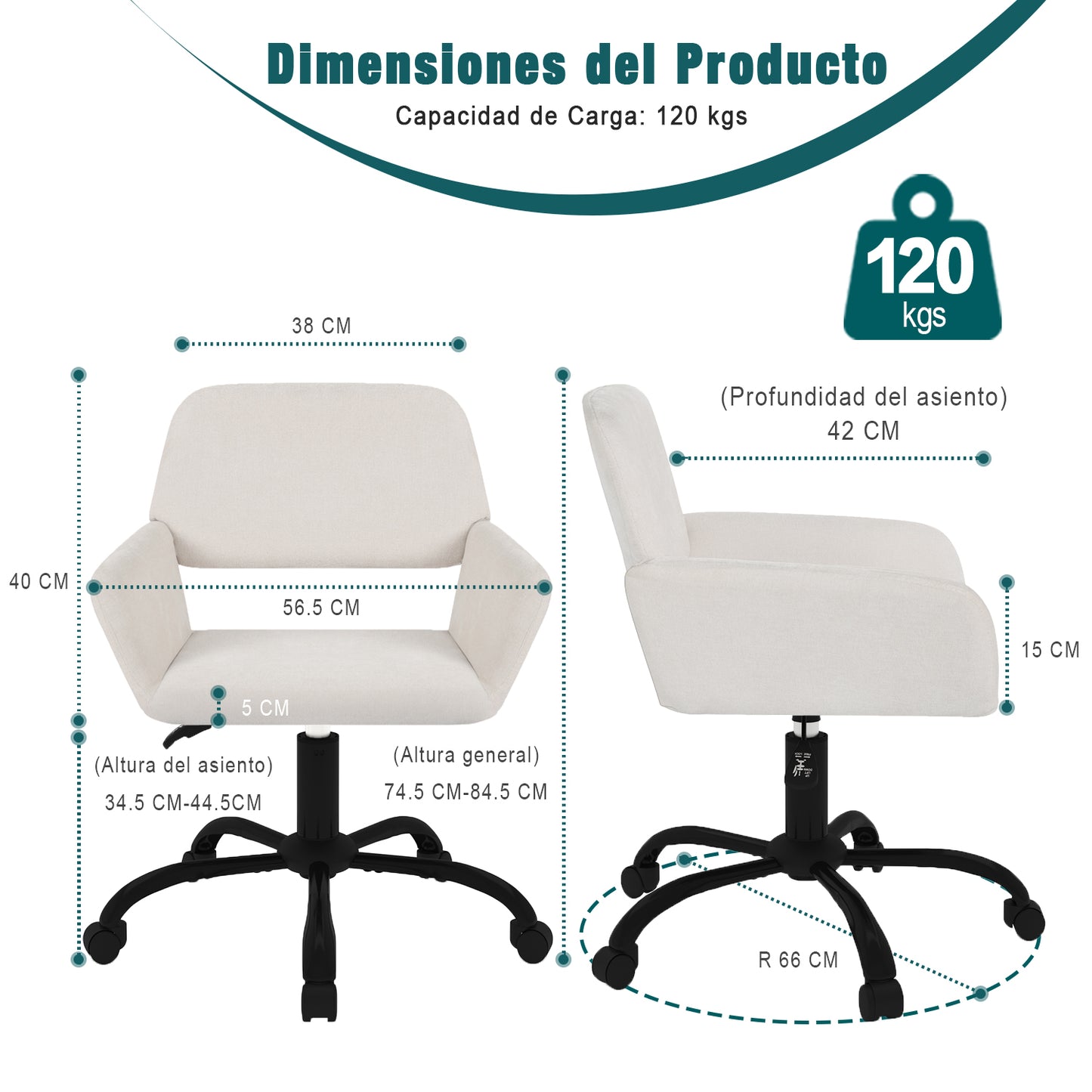 Silla de Oficina para el Hogar con Respaldo Medio Beige
