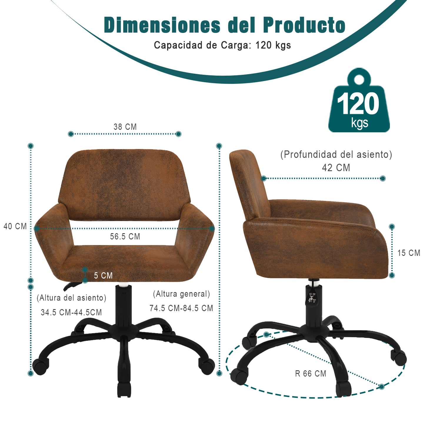 Silla de Oficina para el Hogar con Respaldo Medio Marrón Vintage