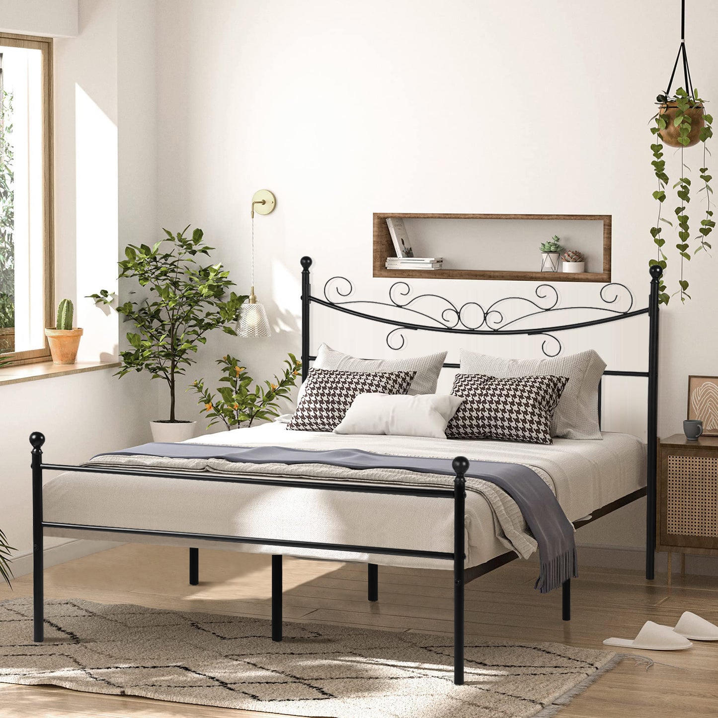 Cama Doble Armazón de Cama de Metal de fácil Montaje con cabecera y pie de Cama