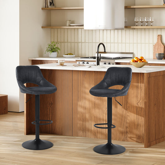 Set de 2 Bancos Altos para Barra con Altura Ajustable y Función Giratoria 360˚ Tapizados en Piel Sintética PU - Negro