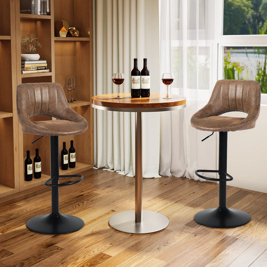 Set de 2 Bancos Altos para Barra con Altura Ajustable y Función Giratoria 360˚ Tapizados en Piel Sintética PU - Café