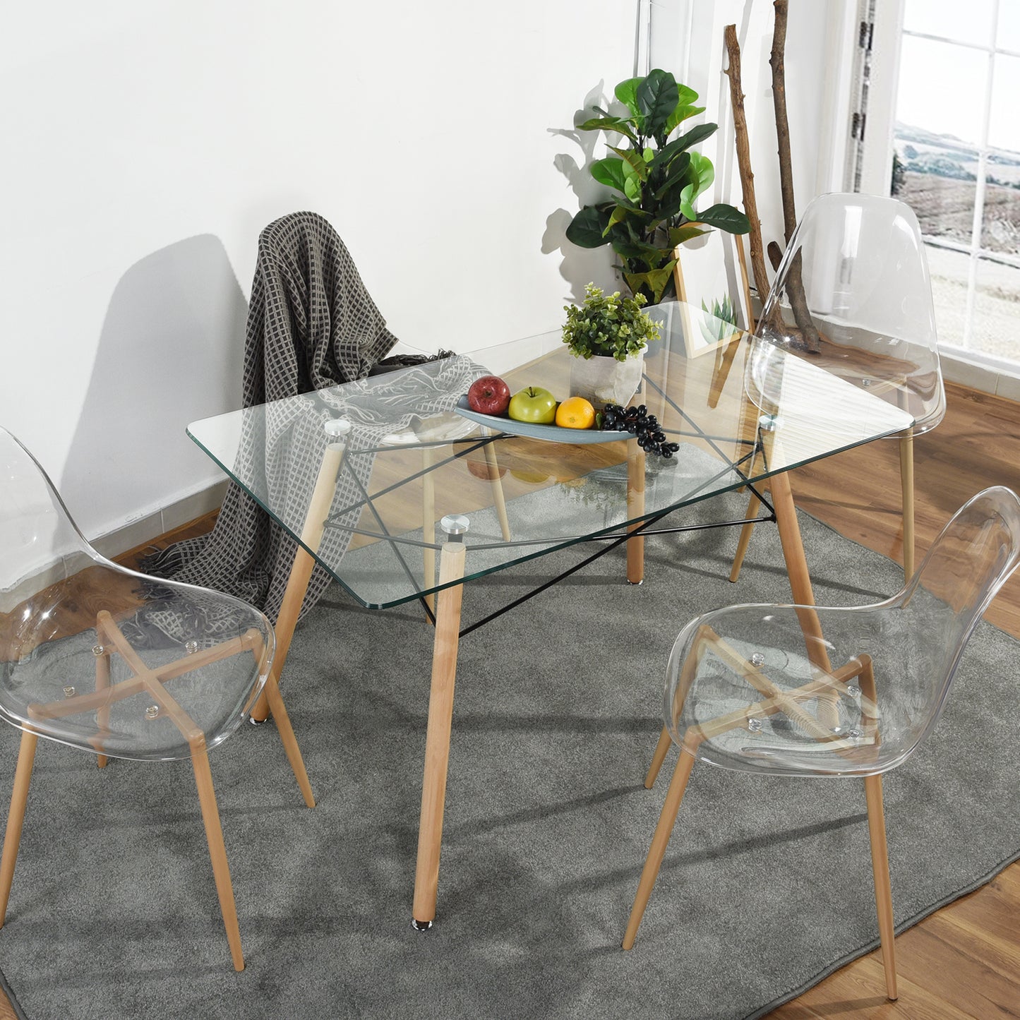Mesa de Comedor Rectatangular con Cubierta de Cristal Templado