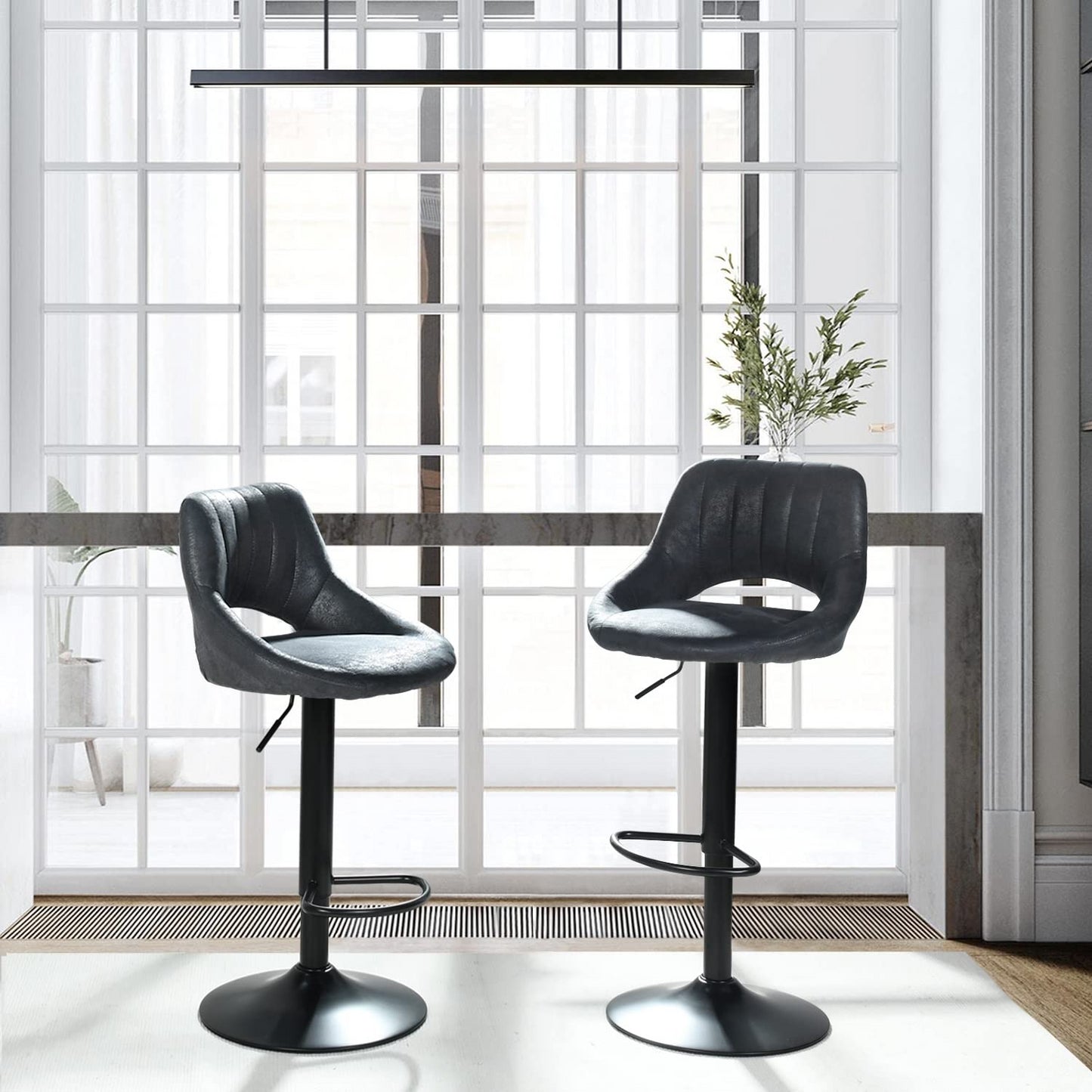 Set de 2 Bancos Altos para Barra con Altura Ajustable y Función Giratoria 360˚ Tapizados en Piel Sintética PU - Negro